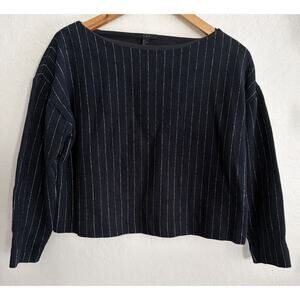 COS Sweater S Navy Blue Pin Striped Cotton Wool Cropped Pullover Quiet Luxury